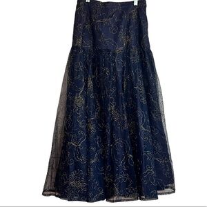 St Gillian Sportswear Vintage Drop Waist Maxi Skirt 6 Navy & Gold Sheer Fabric